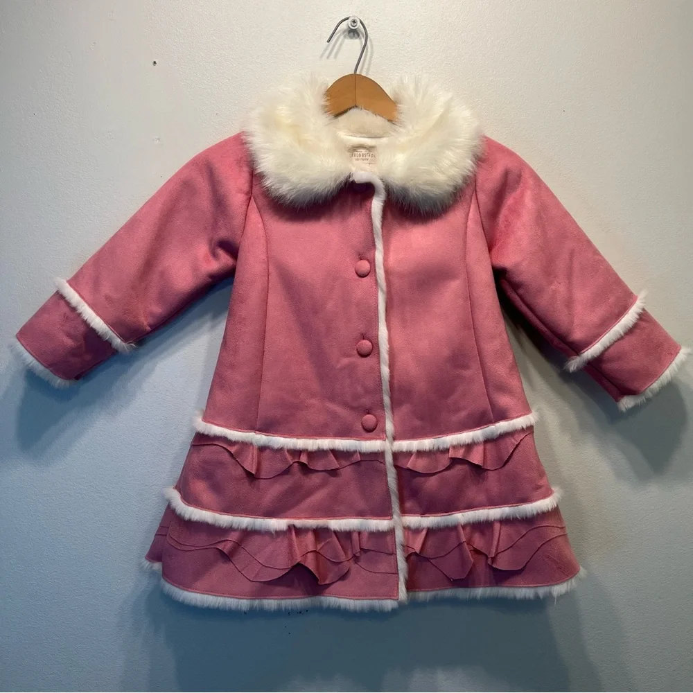 Donna Salyers' Fabulous Furs Girl's Pink Faux Suede & Fur Coat Size XS $140